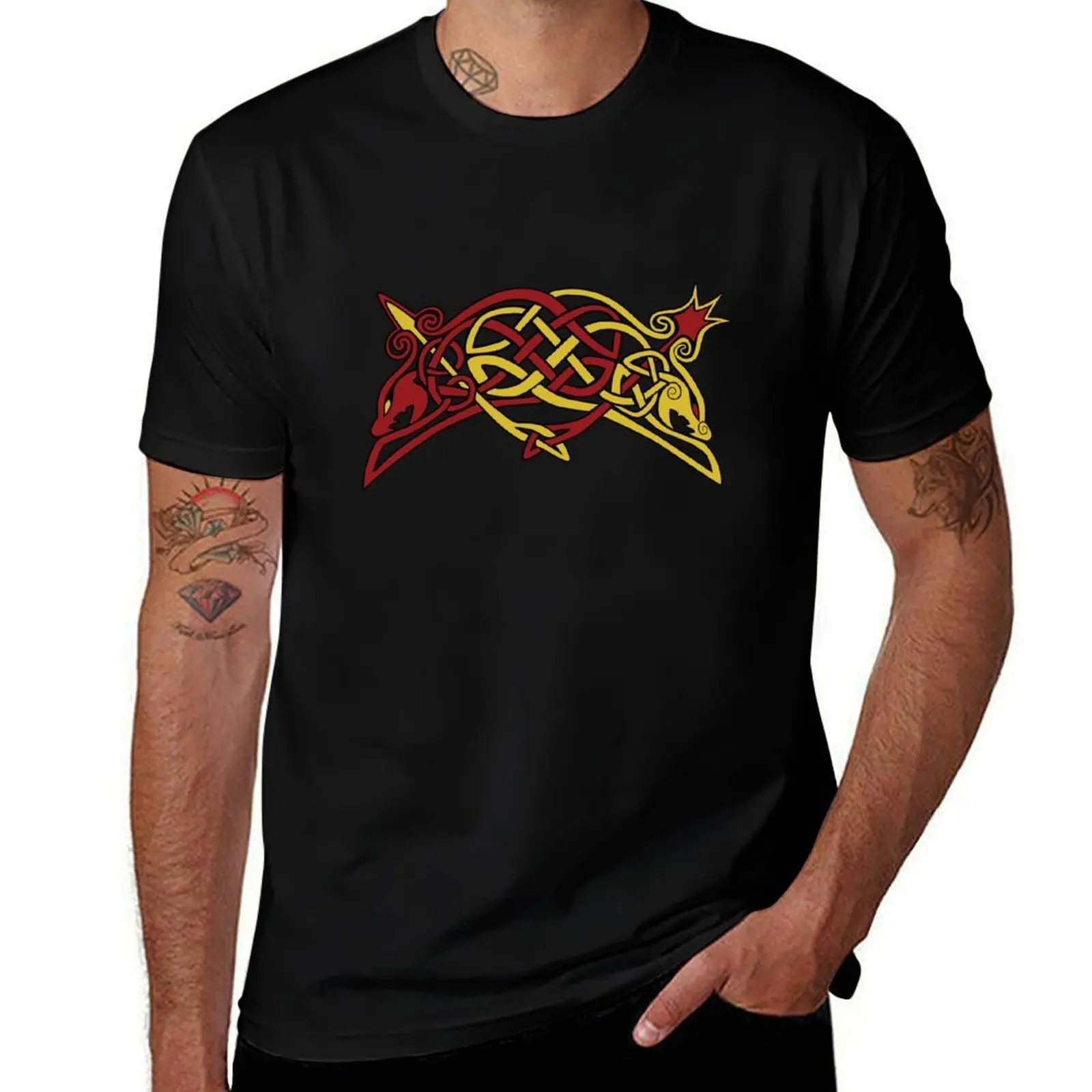 DL Double-headed dragon knotwork T-Shirt Essential Solid Color T-Shirt