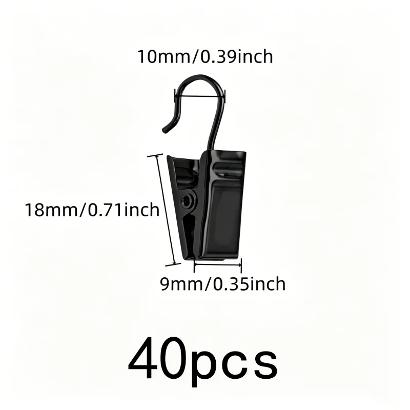 40 pcs Open Curtain Hooks, Strong Secure Grip, Small Item Hanging Living Room Curtains, Silver Open-End Design