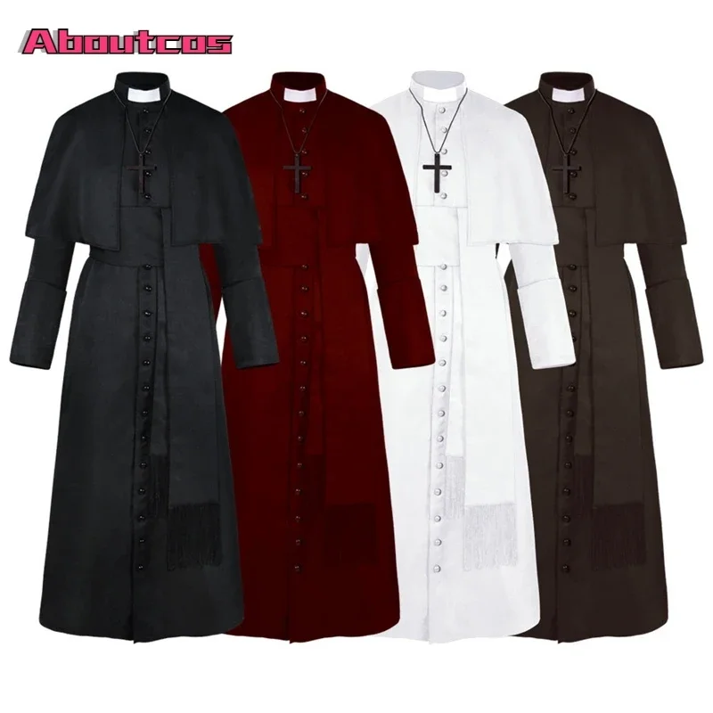 Aboutcos Priest Costume Catholic Church Religious Roman Soutane Pope Pastor Father Costumes Mass Missionary Robe Clergy Cassock