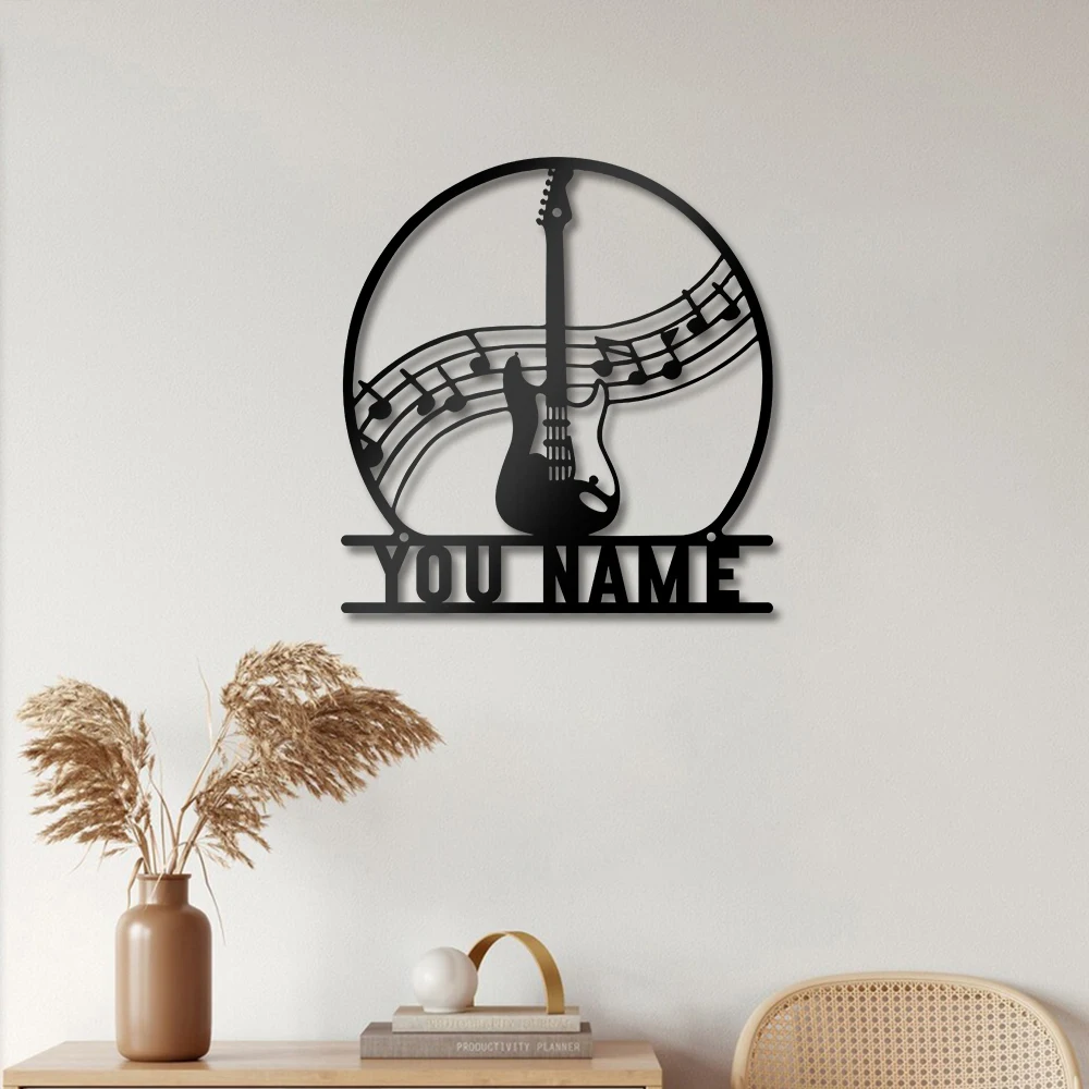 1PC Cartoon guitar Custom name Iron Signs Tin Plaque Personalized Name Metal Plate Signs For Pub Decor