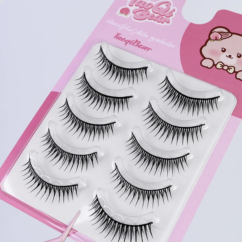 5 pares de pestañas postizas de tira completa sin pegamento, pestañas postizas naturales de estilo mangá coreano, pestañas postizas DIY reutilizables