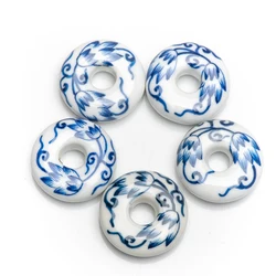 Hand-painted Blue And White Safety Button Porcelain Beads Ceramic Pendant For Jewelry Making Z051