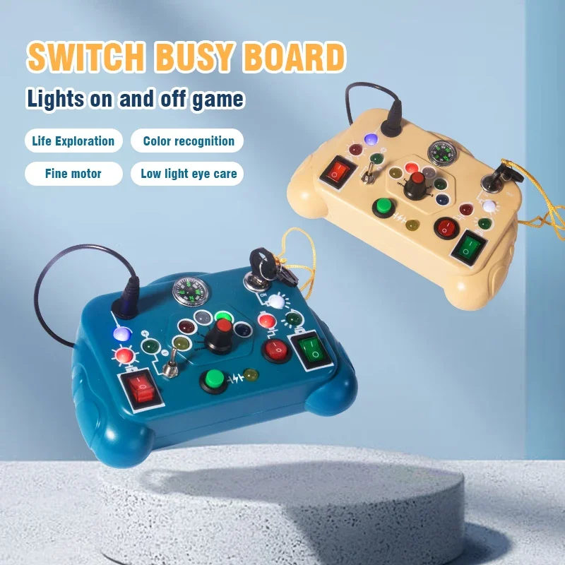 Busy Board Switch Socket Sensory Activity Developing Board Led Lights Early Educational Analog Circuit Games for Kids 2-4 Years