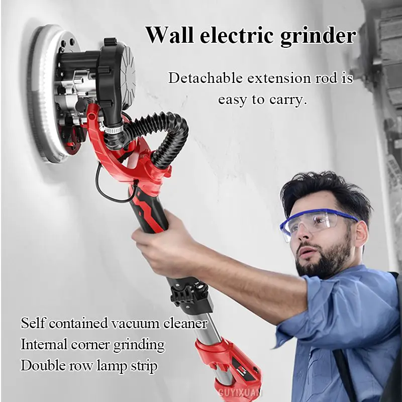 Elect Dry Wall Hand Sander 1250W1550W 220V Wall Polishing Grinding Double Led Light Wall Putty Polisher Machine Wall Disc Sander