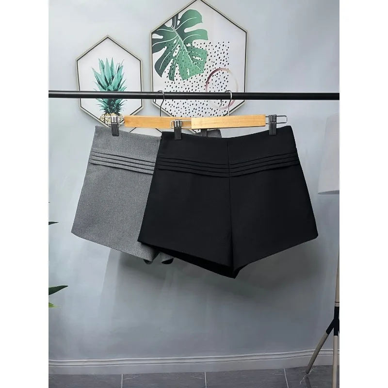 2025年新作オリジナルショートパンツ ハイウエスト 無地 多用途 アウターウェア Aラインパンツ ジッパー付き カジュアル エレガント ホットパンツ