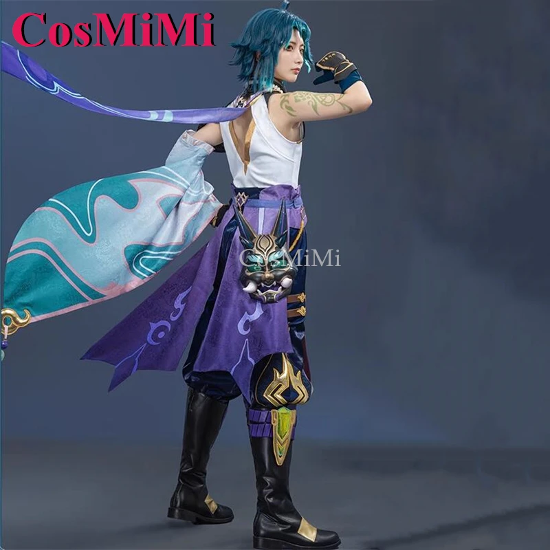Cosmimi jogo genshin imapct xiao cosplay traje v2.0 moda bonito uniforme de combate masculino carnaval festa role play roupas novo