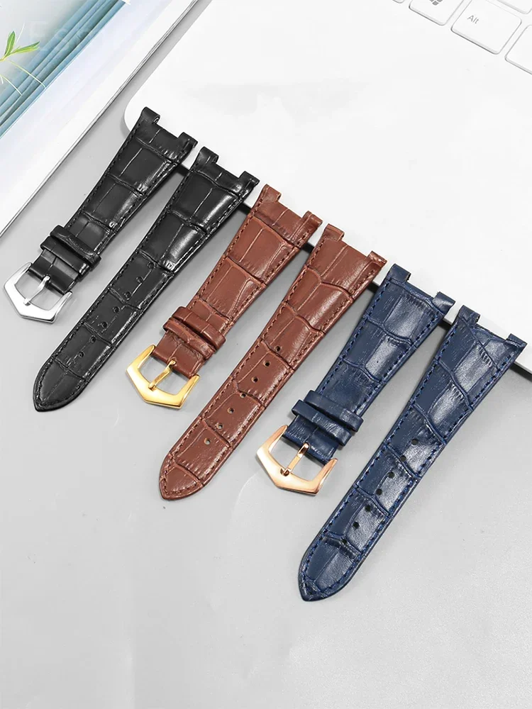 Delicate Cow Leather Watch Strap for Patek Philippe Nautilus Series PP5711 5712G Special Notch Watch Strap Pin Buckle for Men