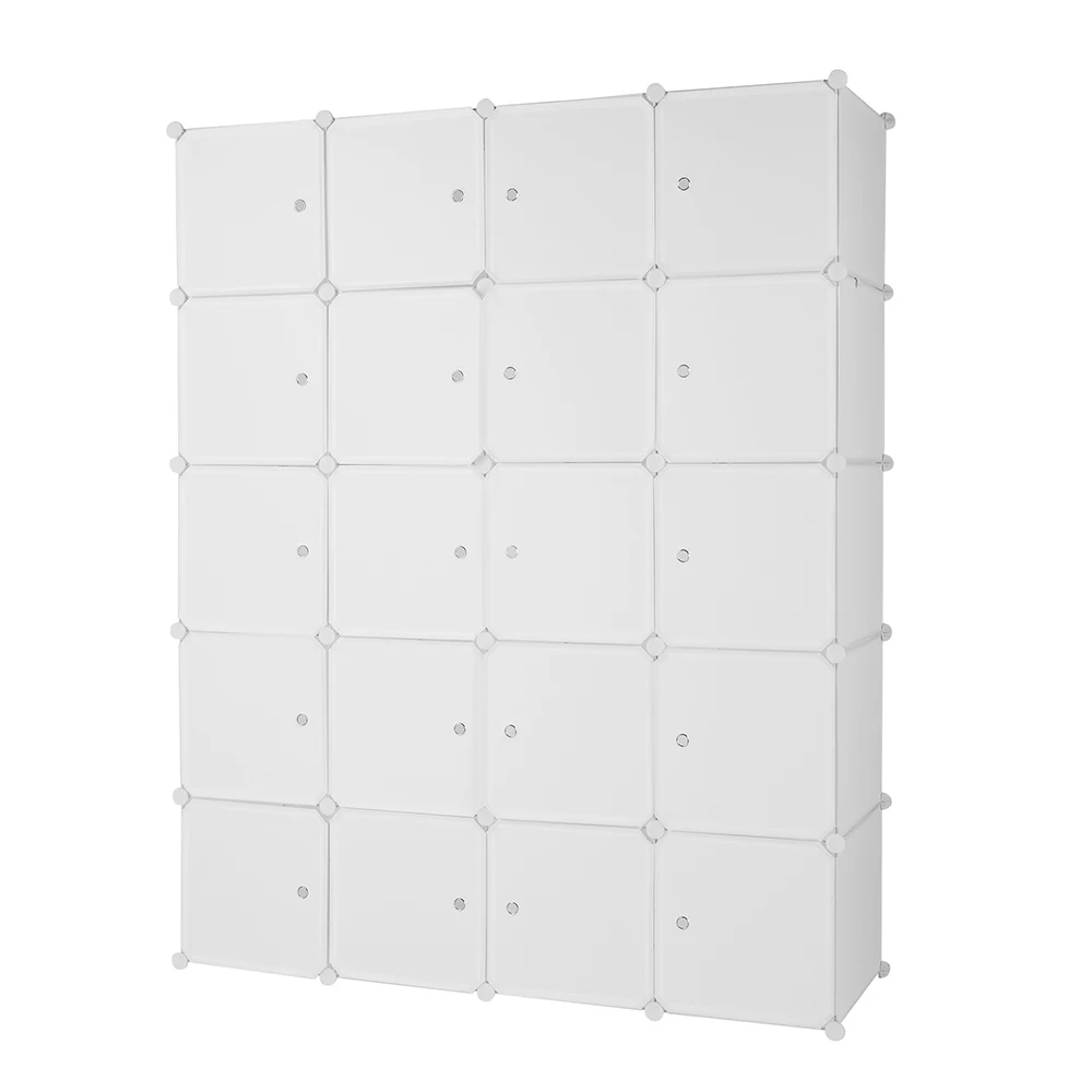 20 Cube Organizer Stackable Plastic Cube Storage Shelves Design Multifunctional Modular Closet Cabinet with Hanging Rod White