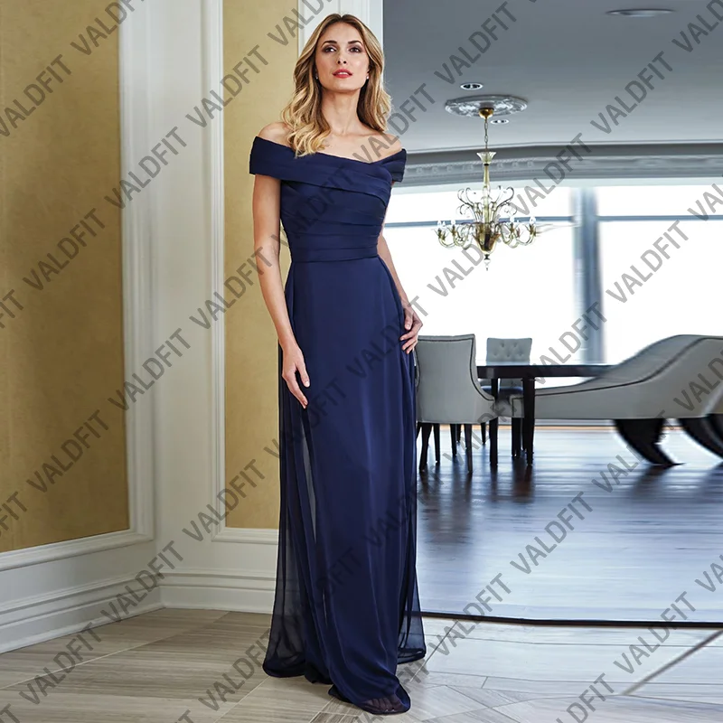 ที่กําหนดเองยาว Navy Blue Sheath ชุดเจ้าสาวสําหรับงานแต่งงานชุดเสื้อคลุม Invitee Mariage