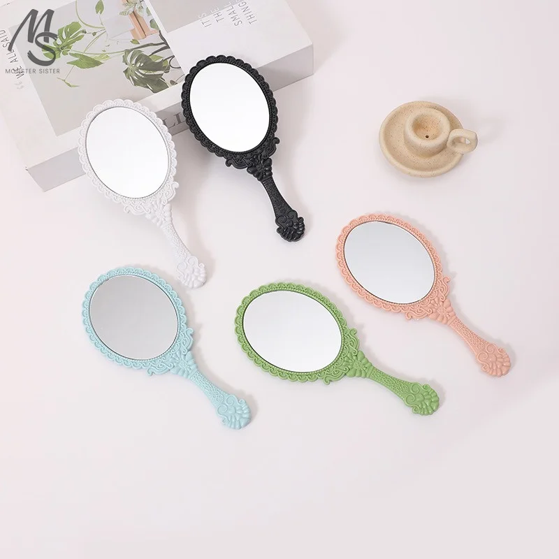 

Small Mini Compact Mirror Vintage Lace Handle Makeup Elliptical Mirror Hand Holding Cosmetic Vanity Under 5 Dollars