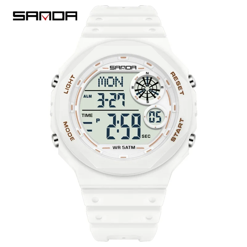 

SANDA New 6259 Мужские электронные часы Многофункциональный будильник Водонепроницаемые светодиодные мужские электронные часы