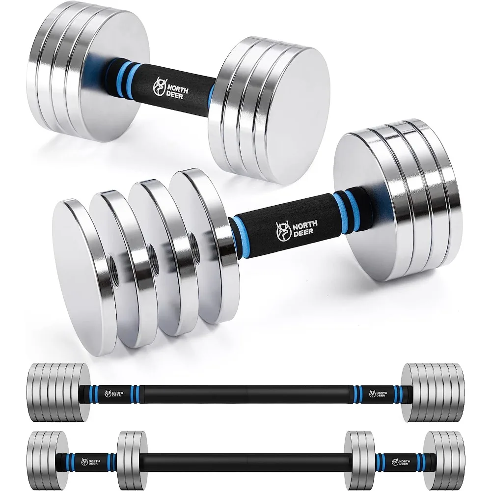 2.0 Upgraded Adjustable Steel Dumbbells, 40Lbs Free Weight Set with Connector, 2 in 1 Dumbbell Barbell Set