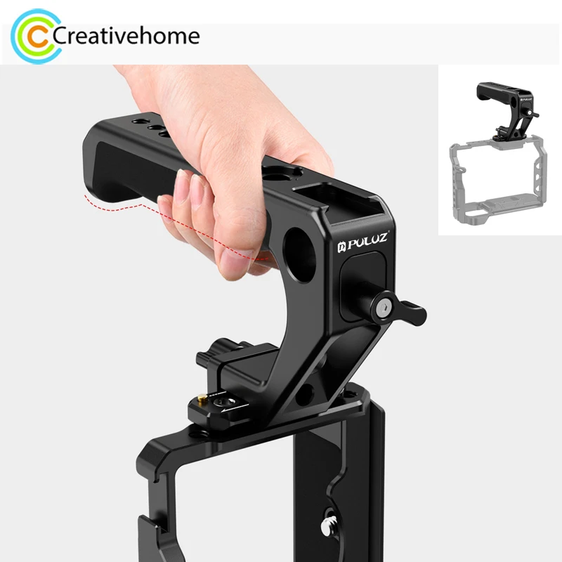 

PULUZ Metal Handle For Cage Quick Release Top Handle 1/4 & 3/8 Holes Hand-held Grip with Cold Shoe For Camera Cage Stabilizer