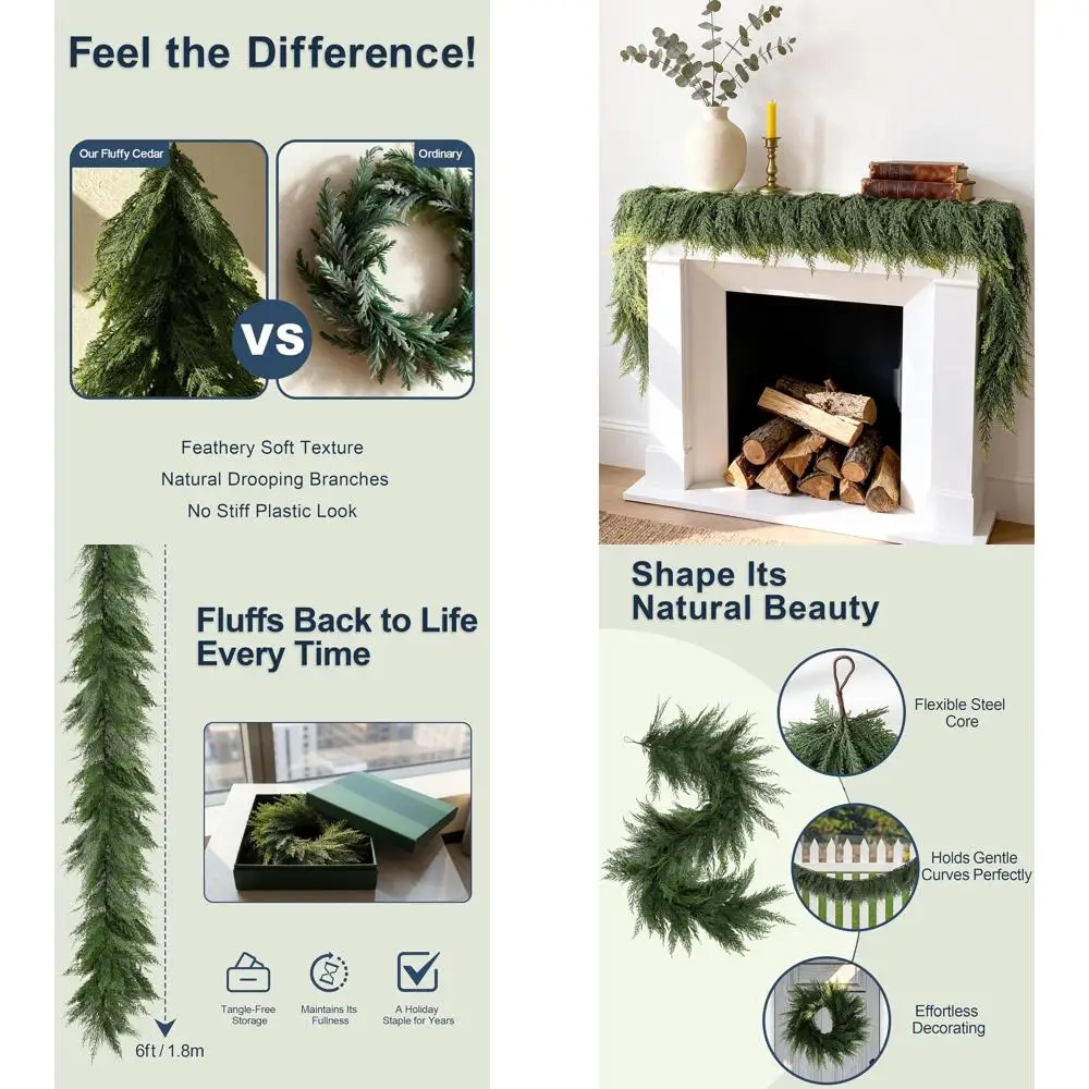 

Гирлянда из искусственной кедровой сосны, пышная и перья, неосвещенная зелень для мантии и лестницы, подвеска из натурального дерева, для использования в помещении и на открытом воздухе