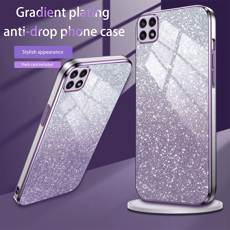 Cover For GalaxyA22 5G Luxury Gradient Glitter Plating Phone Case for Samsung Galaxy A22 F42 5G Silicone Protect Back Cover F 42