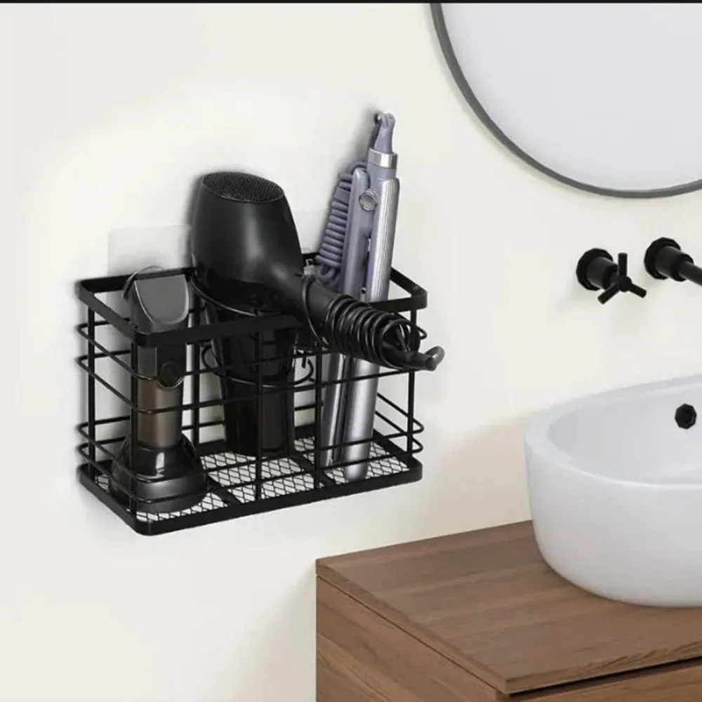 Adjustable Door Rear Storage Rack Wall Mounted Cabinet Door Hanging Hair Tool Organizer Space-Saving Multi-functional