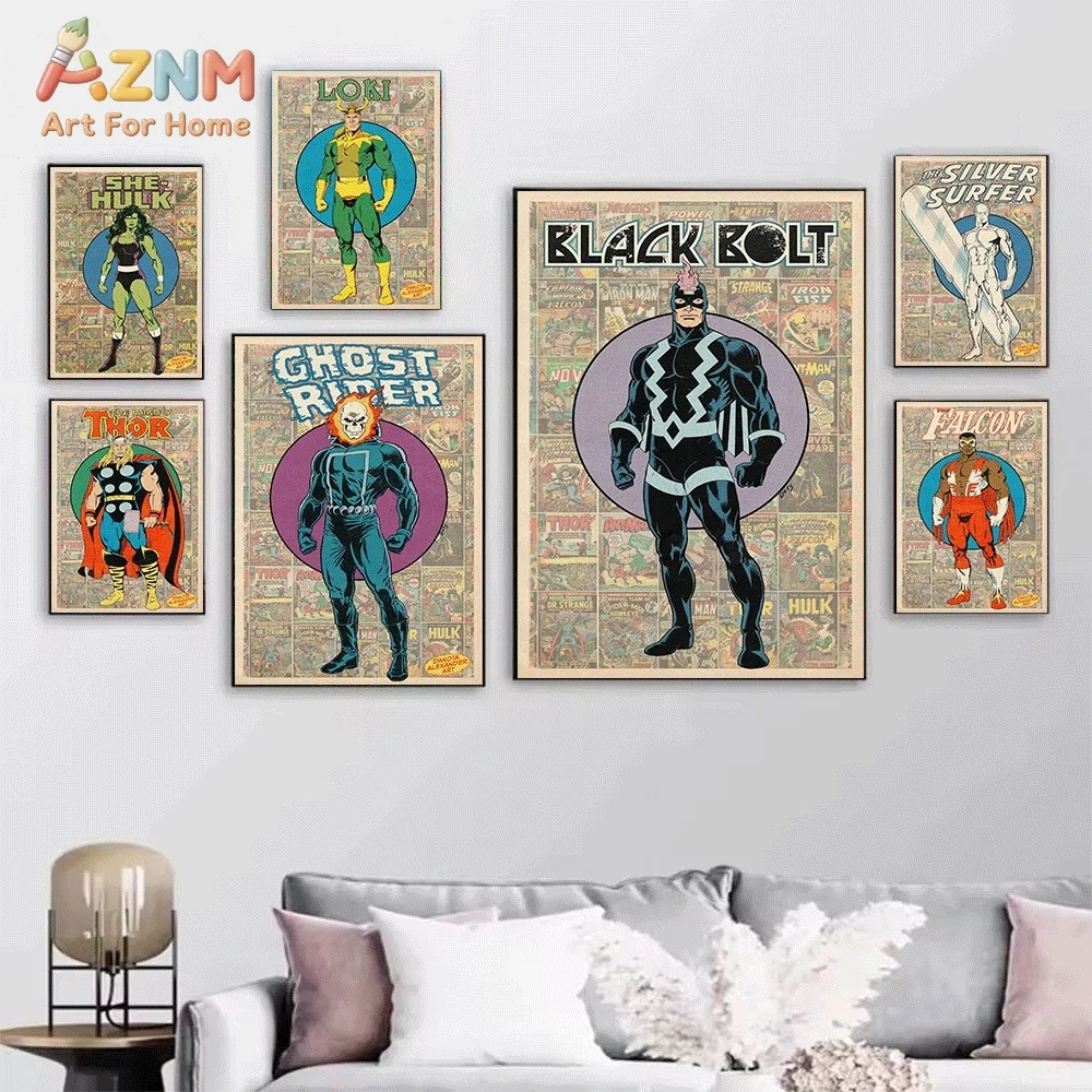 Retro Marvel Superhero Character Canvas Wall Poster,Vintage Comic Book Style Hero Art Print,Unframed Canvas Painting for Bedro