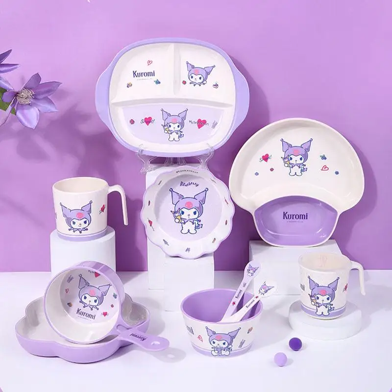 

Kawaii Sanrio Kuromi Tableware Set Children Cartoon Household Large Capacity Cute Bowl Plate Cup Spoon Cutlery Set Birthday Gift