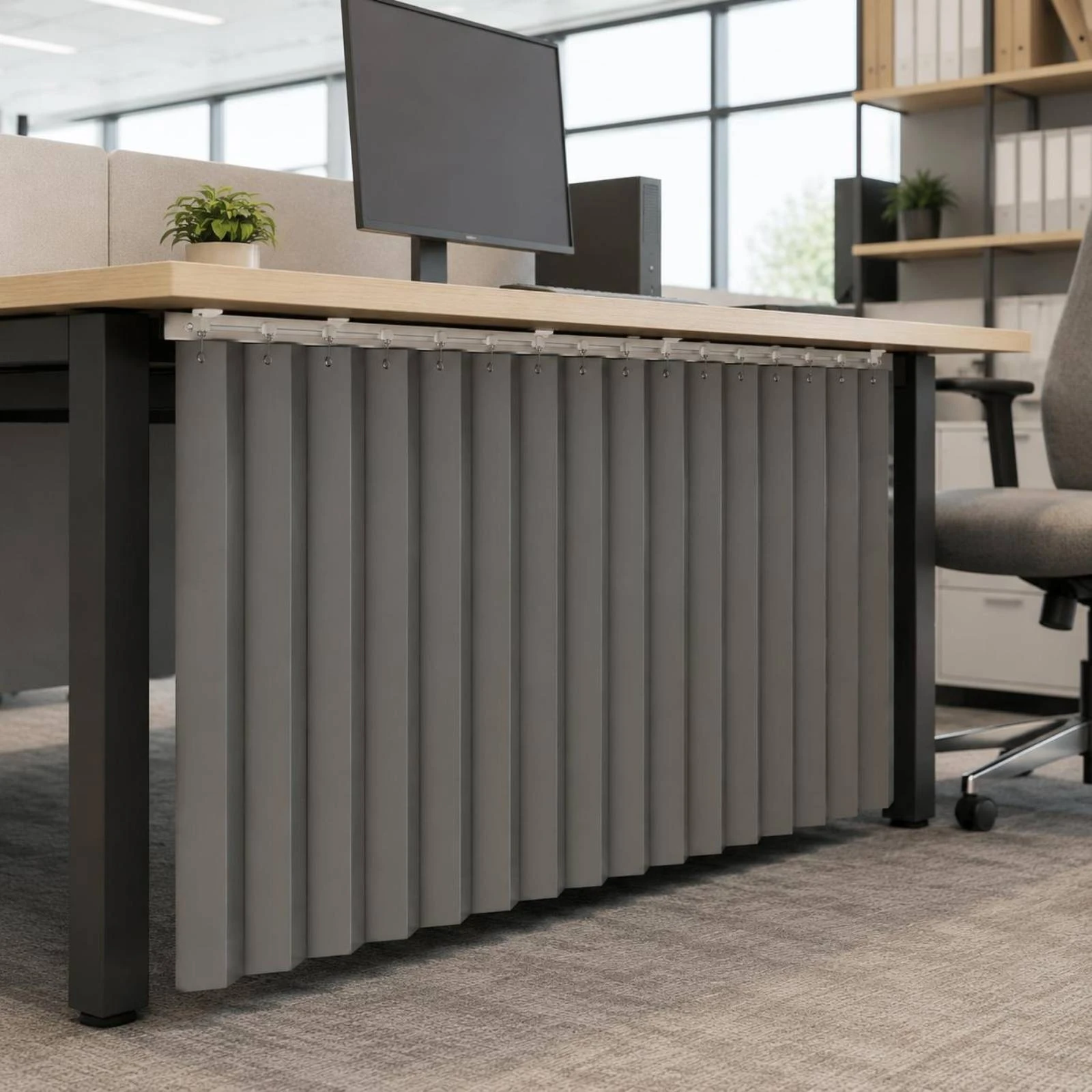 Desk Privacy Curtain Pleated Office Privacy Curtain Workstation Screen Linen Gray Desk Screen Divider Wind Blocking
