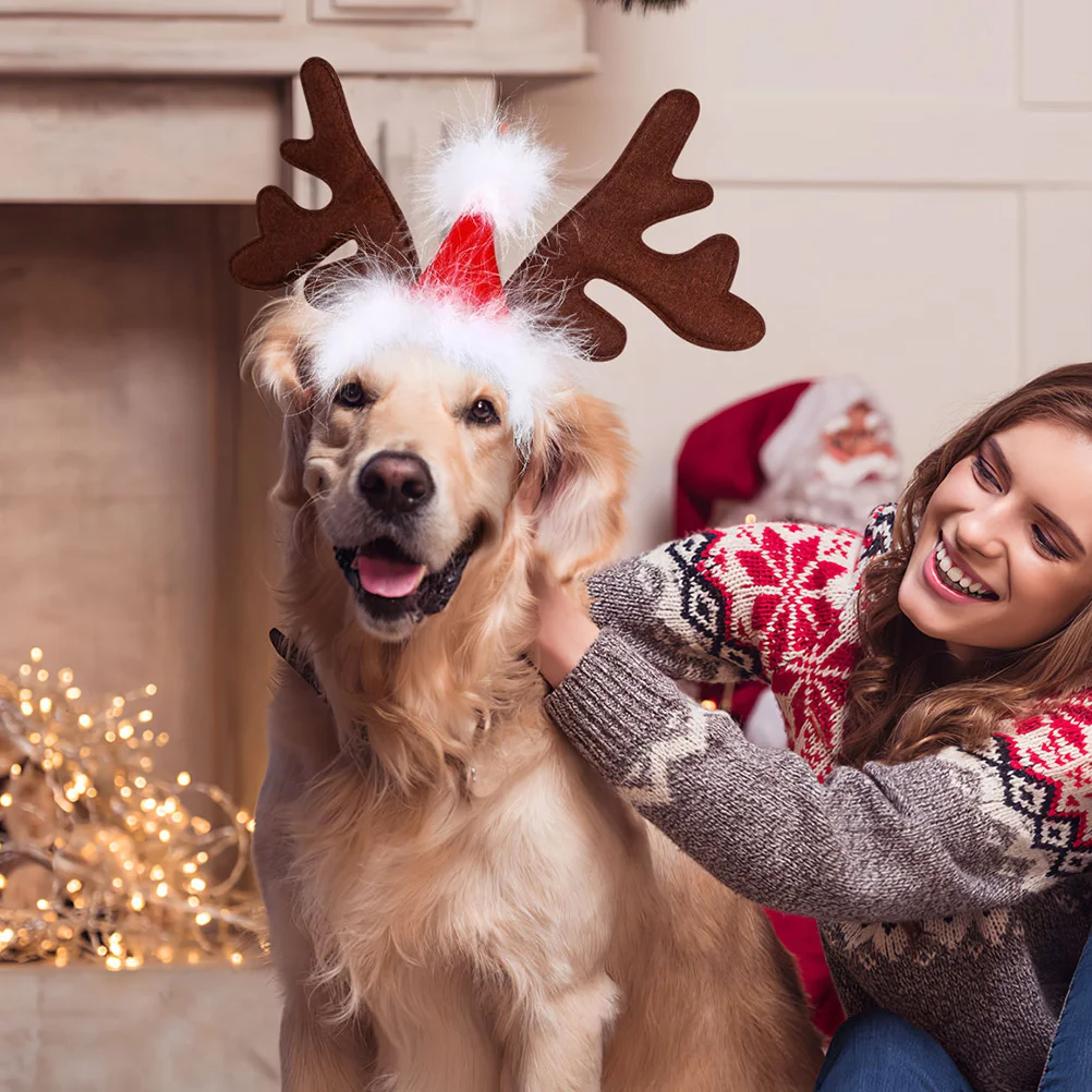 

2Pcs Pet Reindeer Antlers Headband Christmas Holiday Dog Cat Accessory Soft Adjustable Headband for Festive Celebrations and