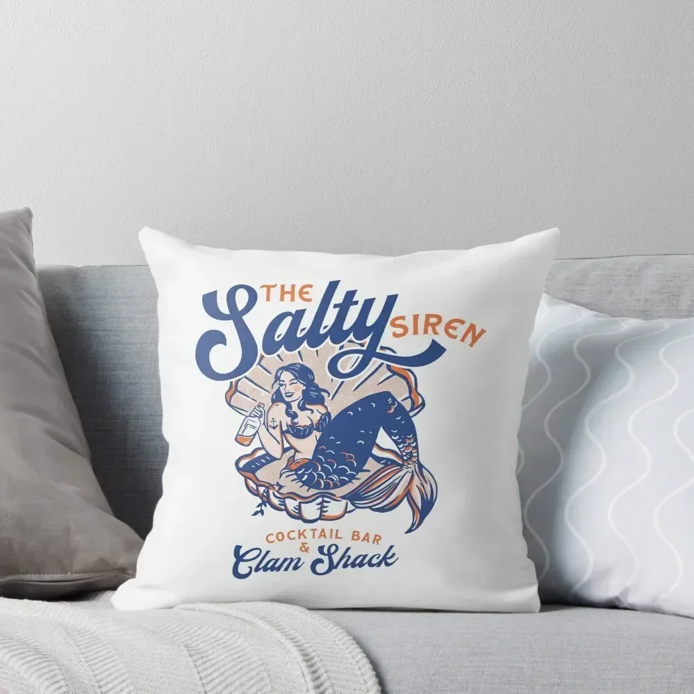 

The Salty Siren Cocktail Bar & Clam Shack. Cute Retro Mermaid Travel Art Throw Pillow Luxury Pillow Case bed pillows pillow