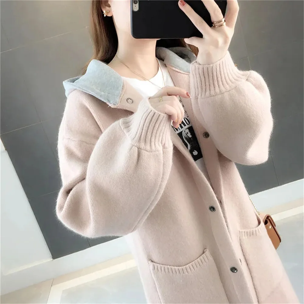 2025 Nieuwe jas trui dames lente en herfst dames losse plus-size studenten dragen stijlvolle slanke middellange gebreide vesten