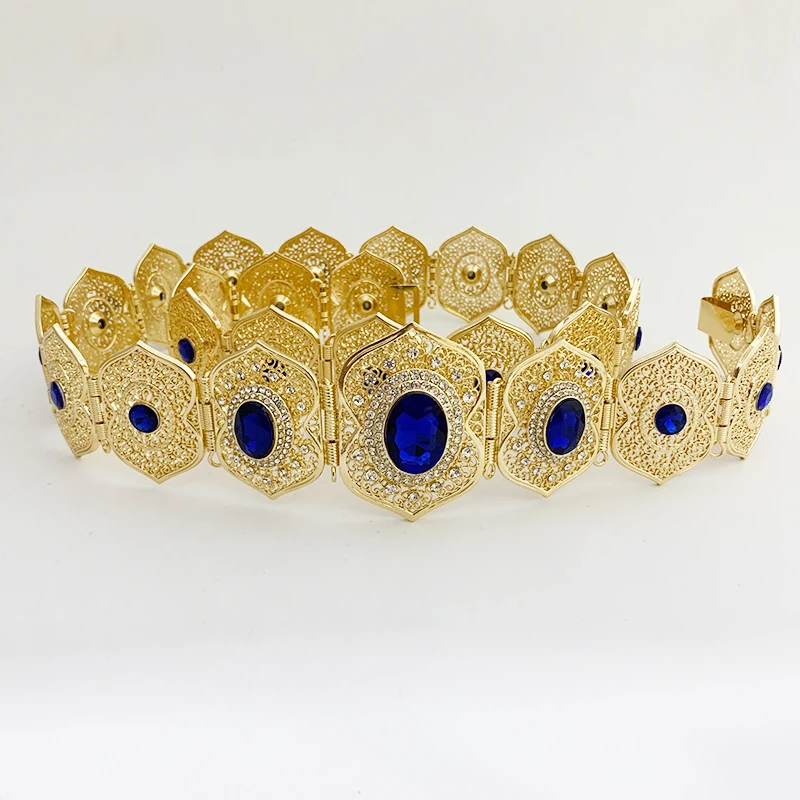 المغربي شيك القفطان الزفاف الذهب اللون حزام Ceinture الملونة حجر الراين الجسم سلسلة فاخرة المرأة الجزائرية مجوهرات قابل للتعديل
