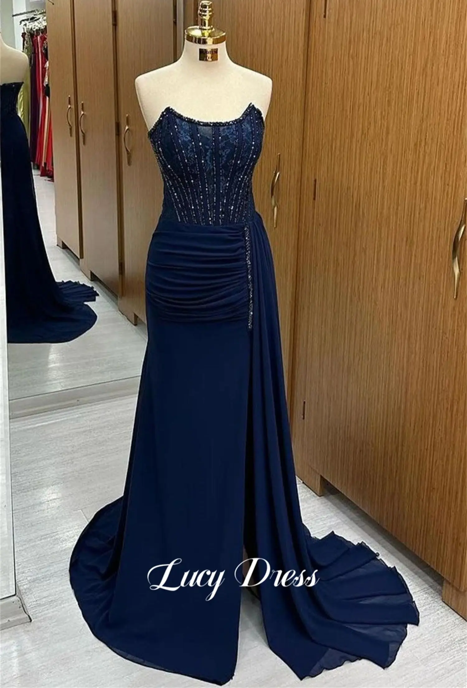 Lucy Evening Dress Mermaid Cut Grace Dark Blue Party Robes De Cocktail Dresses for Special Occasions Ball Gowns Prom Customized