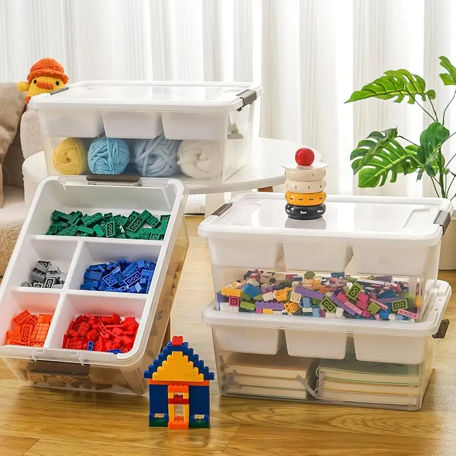 Plastic Storage Box with Removable Tray Craft Organizers and Storage Clear Storage Container for Organizing Bead, Tool, Sewing,