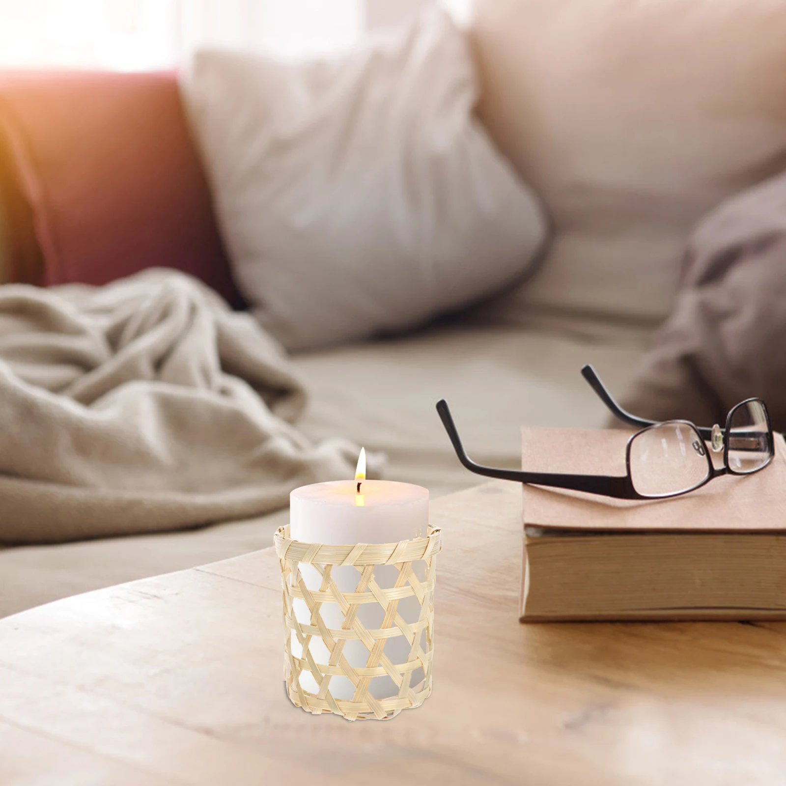 

4 Pcs Bamboo Woven Cup Holders Lightweight Heat Resistant DIY Home Tea Light Centerpiece Table Accessories