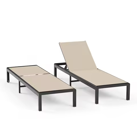 Aluminum Lounge Chairs Outdoor Chaise Furniture,2 Sets Patio Metal Deck Lounger Adjustable 5-Position Poolside, Customized