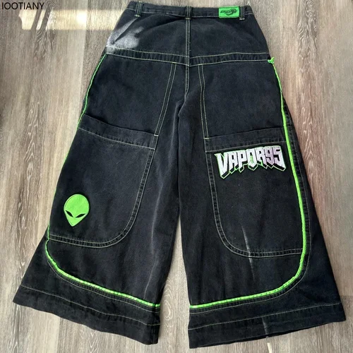 Imagen 2 del producto Vaqueros de moda de estilo gótico para primavera y otoño, pantalones holgados de pierna ancha con patrón alienígena, nueva tendencia de venta al por menor, vaqueros de Hip-hop para hombre 2025