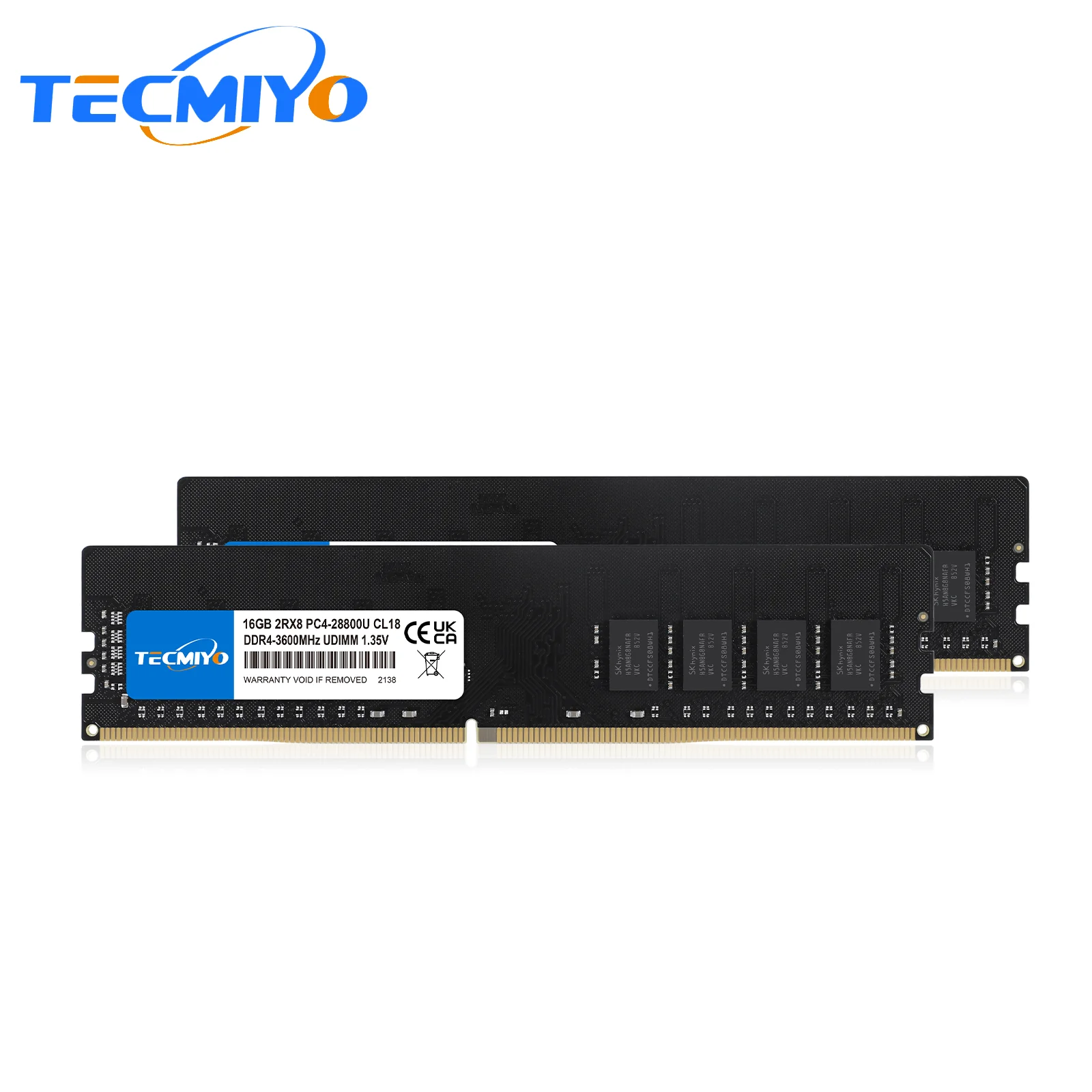 TECMIYO 2X16GB DDR4 3600 Dimm Ram PC4 28800U Udimm 2RX8 Unbuffered Non-Ecc 1.35V 288 PIN Desktop Gaming Memory RAM - Black