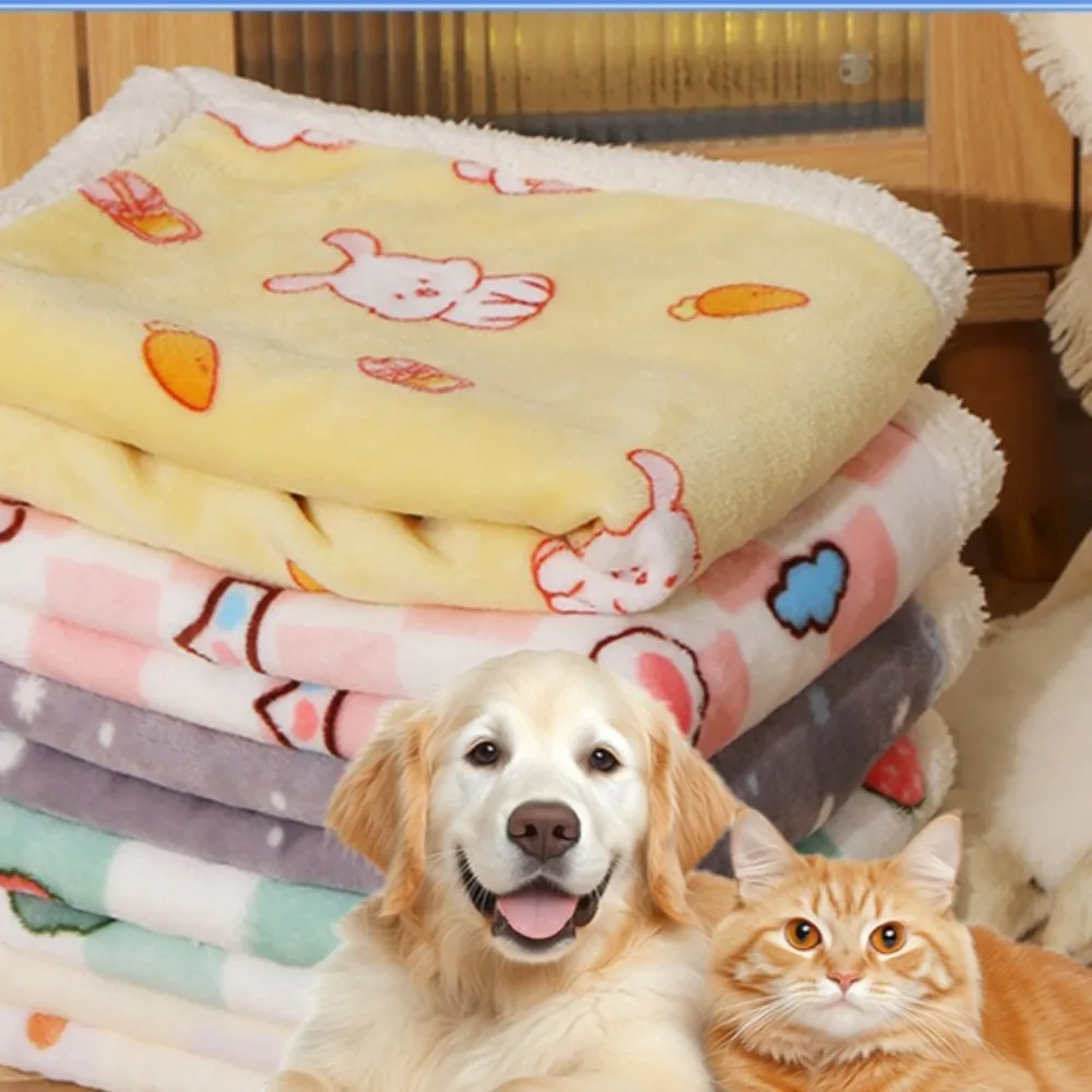 Double-layer thickened pet blanket with cartoon prints multifunctional nap blanket for autumn and winter warm all-season blanket