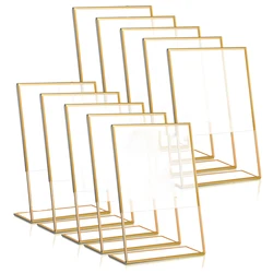 Acrylic Sign Holder Gold Frames Clear Wedding Table Number Frames Menu Holders Display Stand Slanted Back Picture Frames