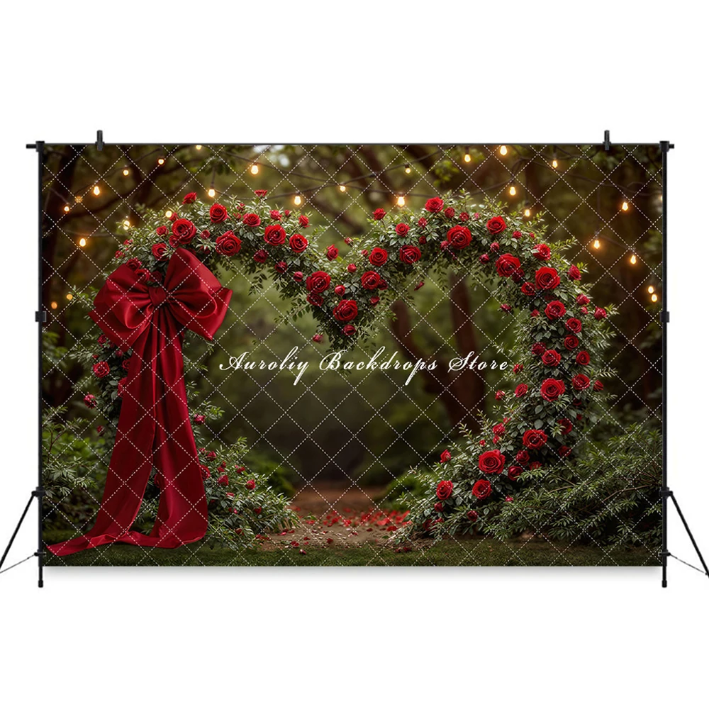 Valentine's Day Combination Backdrops Child Baby Photo Props Adult Kids Decors Grassland Rose Arch Photography Studio Background