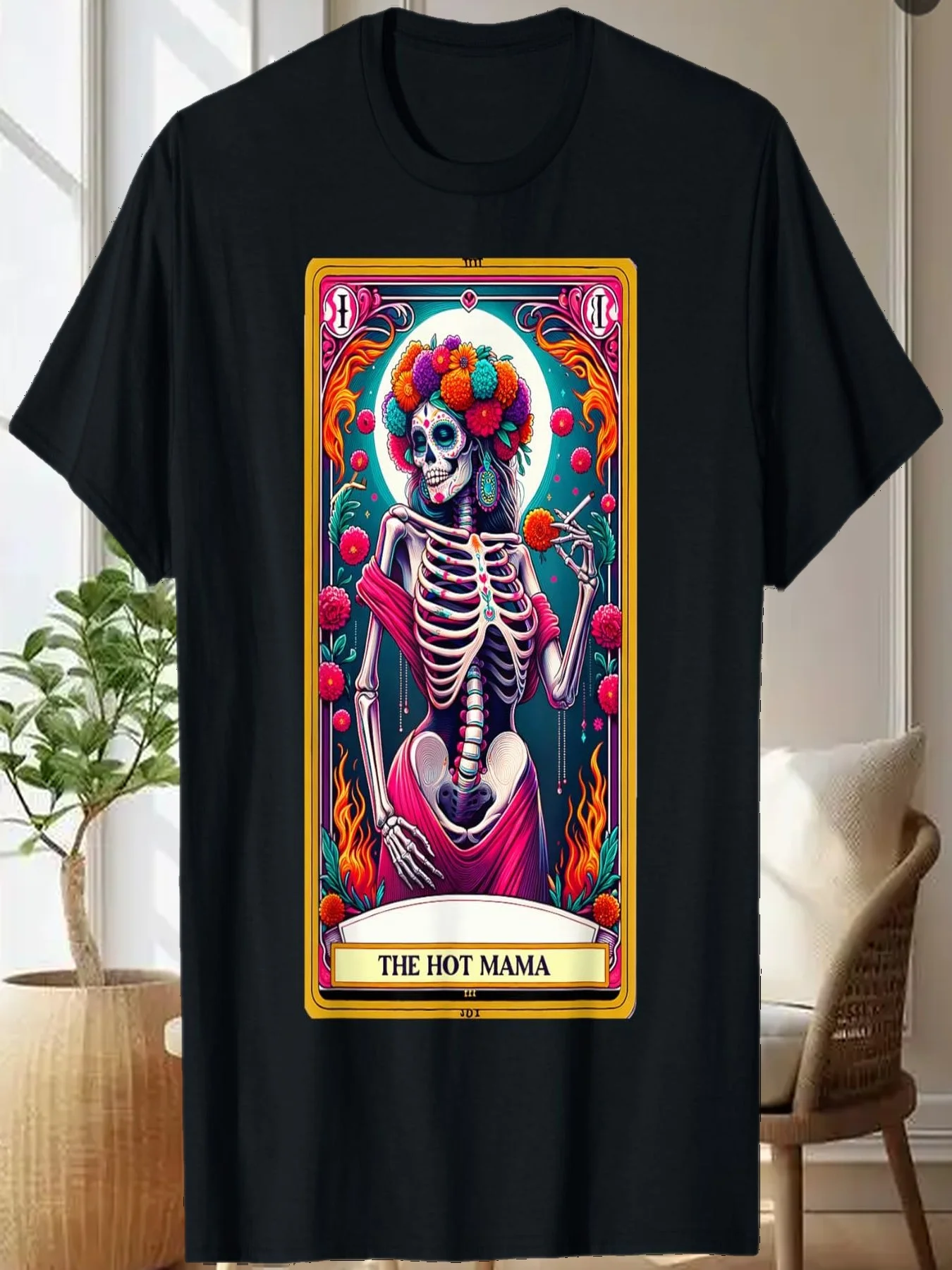 

Футболка с изображением карты Таро Hot Mama, скелета, дня мертвых, сахарного черепа