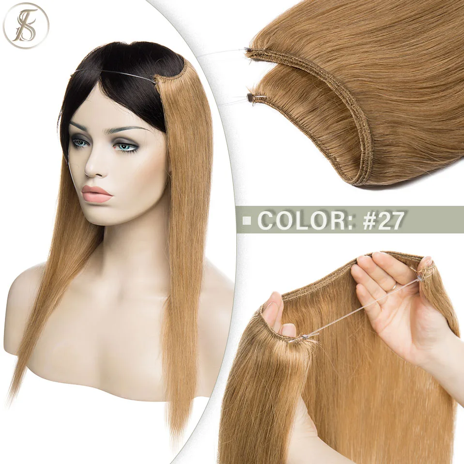 TESS Natürliche Haar Extensions Bundles Menschliches Haar 16-24inch 60g-80g Draht In Haar Extensions gerade Haarteil Unsichtbare Fisch Linie – Detail 13