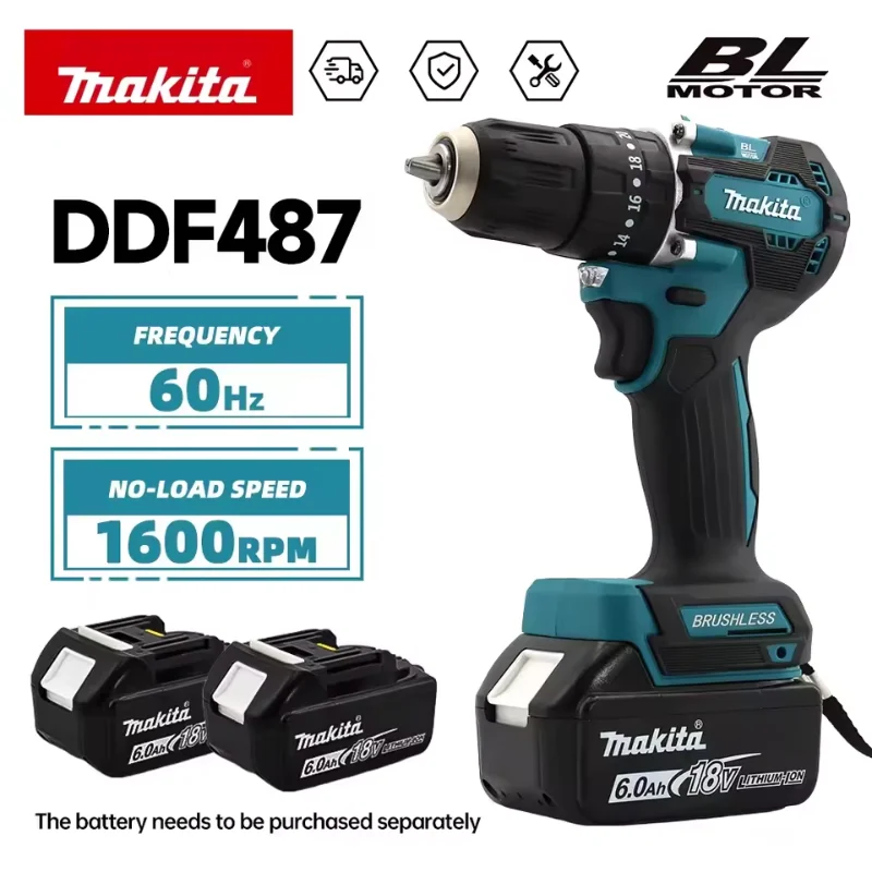 

%Makita Original DDF487 Cordless Driver Drill Brushless Electric Impact Screwdriver Rechargeable Power Tool 18V.