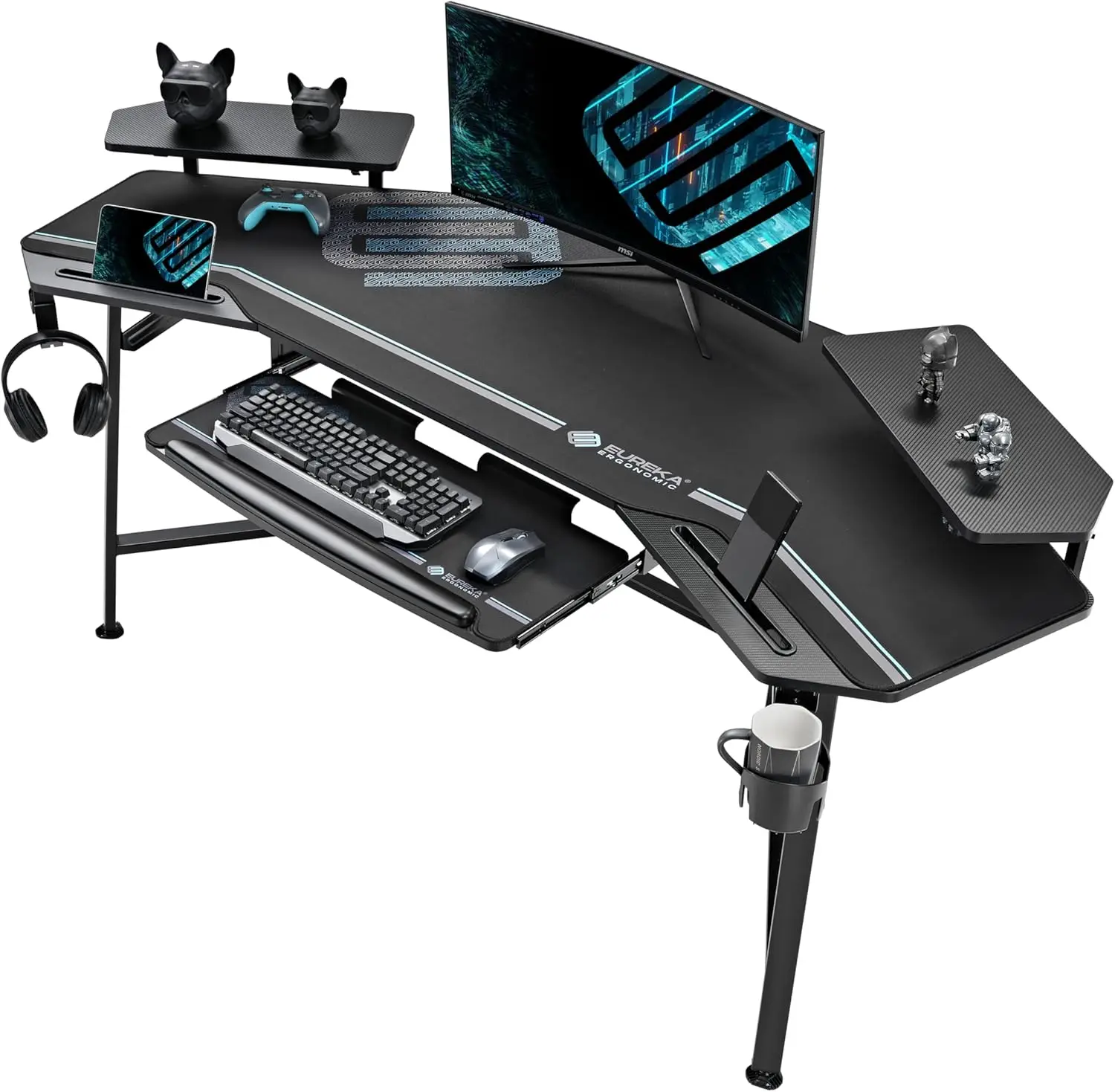 

EUREKA ERGONOMIC Gaming Desk with Led Lights,72" Large Wing-Shaped Studio Desk W Keyboard Tray, Computer Desk Table W Monitor St