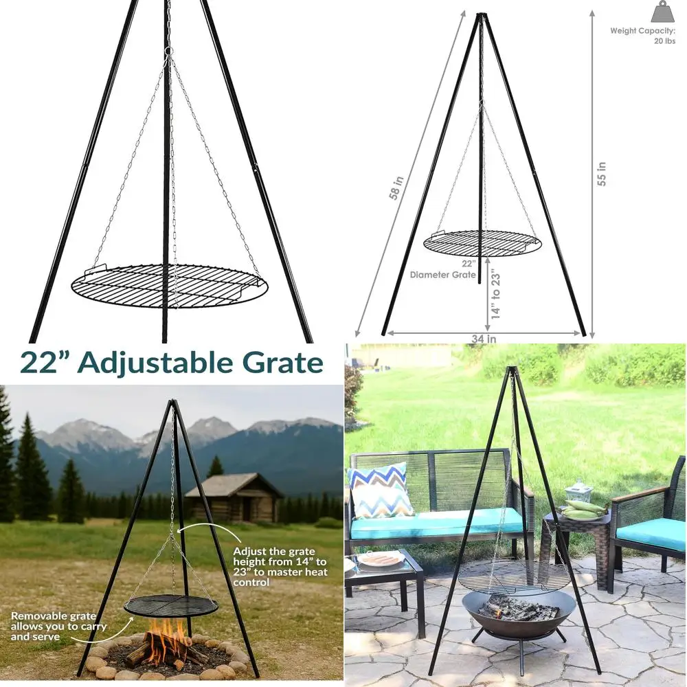 

Portable Outdoor Tripod Fire Pit Grill - 22 Cooking Grate for Campfires
