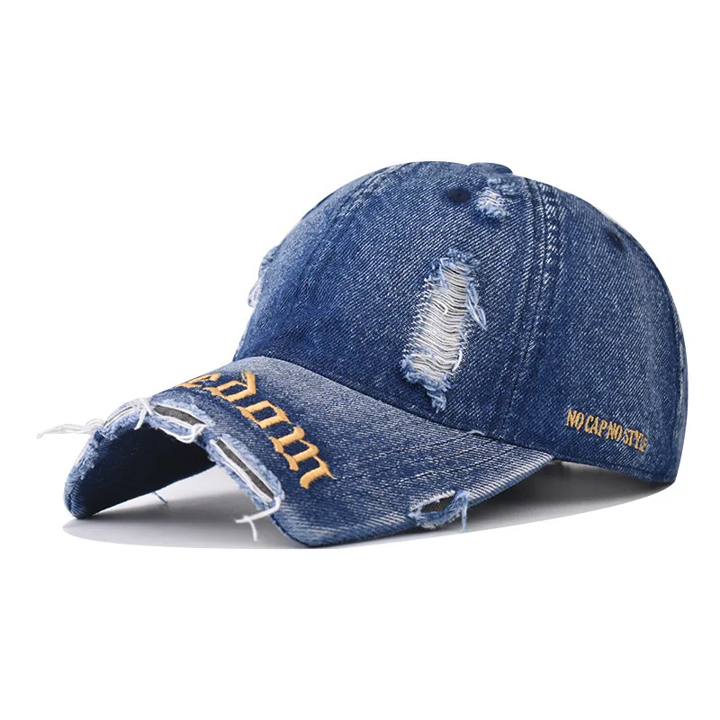 

New Washed Denim Vintage Distressed Baseball Cap Snapback Hat Outdoor Personality Short Brim Embroidered Dad Hat