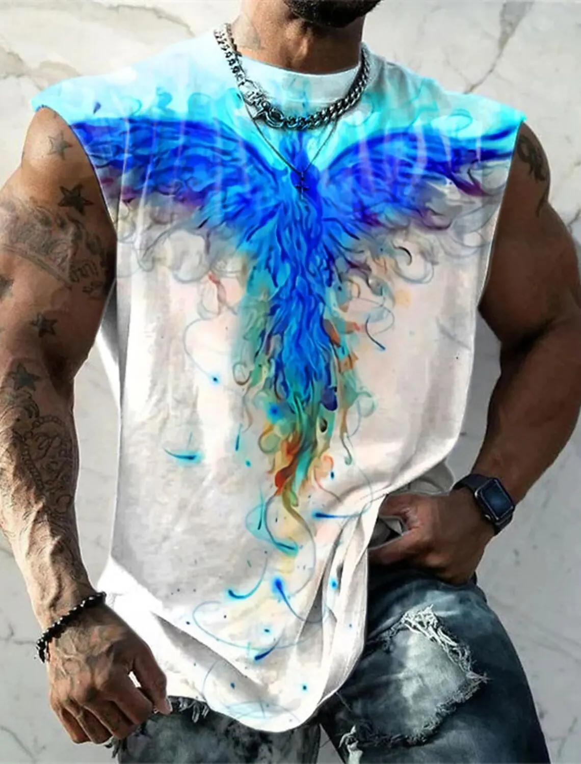 Outdoor Sacred Beast Phoenix Print Sports Quick Dry Sleeveless Breathable Vest Men\'s Clothing Fashion Four Seasons Y2K Fnaf Gym