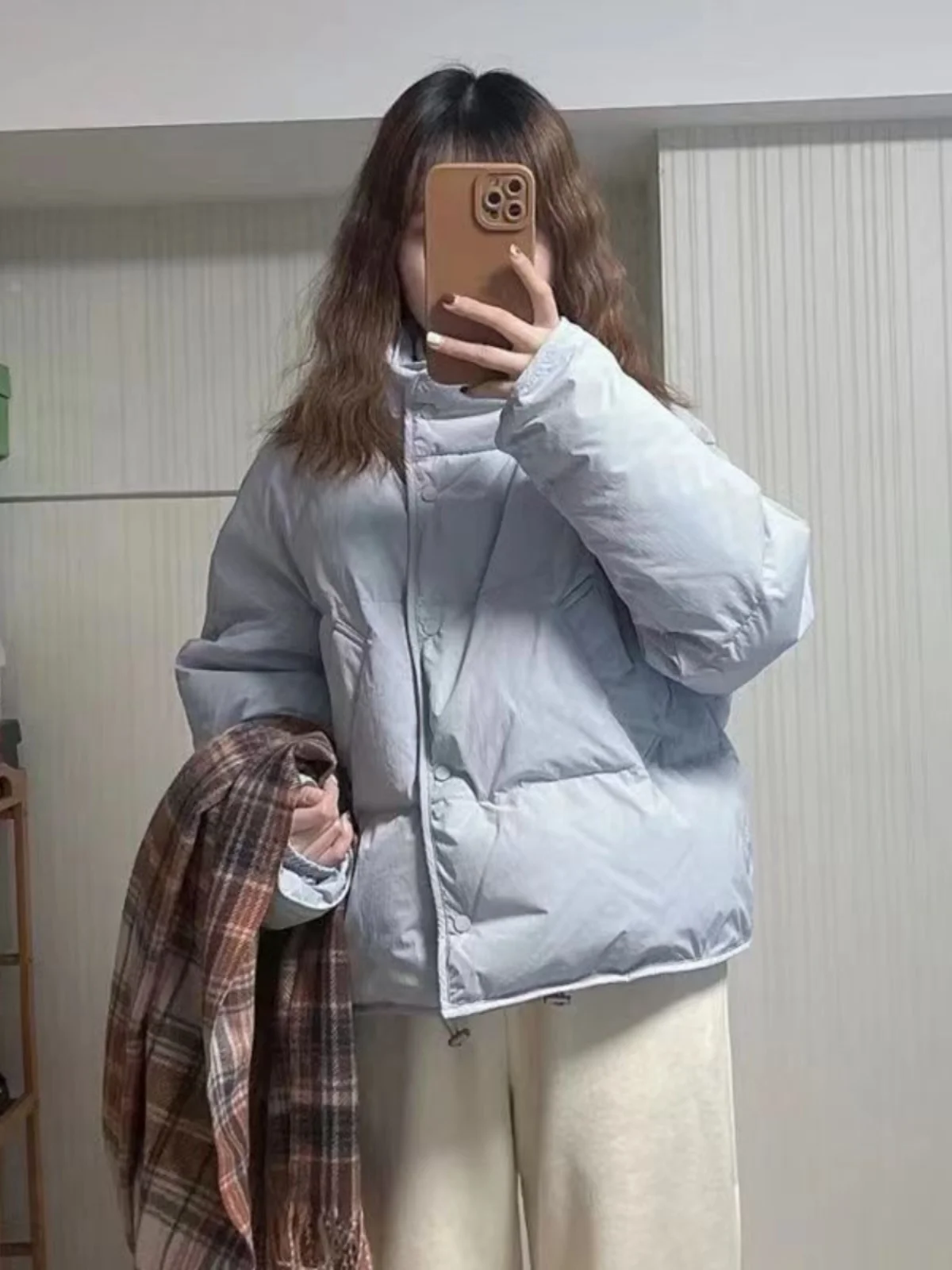 

Women's ort Thiened down Cotton Jaet Stand Collar Bread Sle Student Cotton Coat Outerwear Korean Version 2023 New