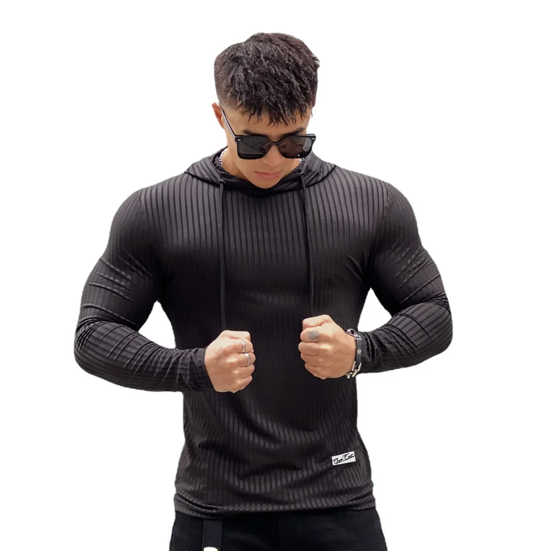 Men Fashion Knitted Pullover Fitness Hoodie Slim Bottom Shirt Running Training Long Sleeve Men Thin Sport Hoodie