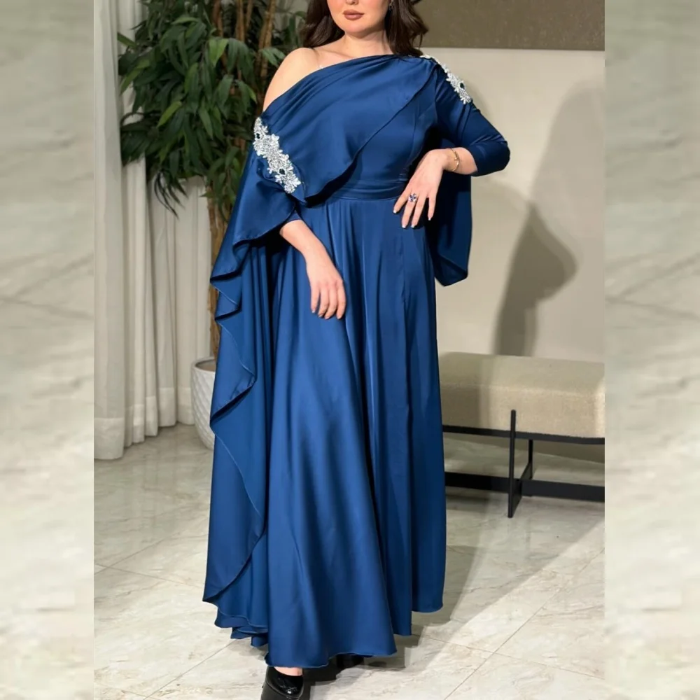 

Satin Beading Draped Ruched Wedding Party A-line Off-the-shoulder Bespoke Occasion Gown Saudi Arabia Evening