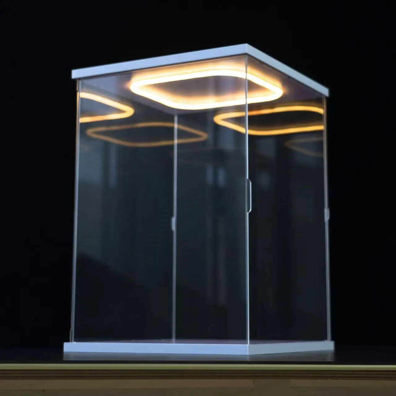 

Clear Acrylic Display Cabinet with Ring LED Lights for Collection, Assembled Dust Storage Case with Door for Car Models and Doll