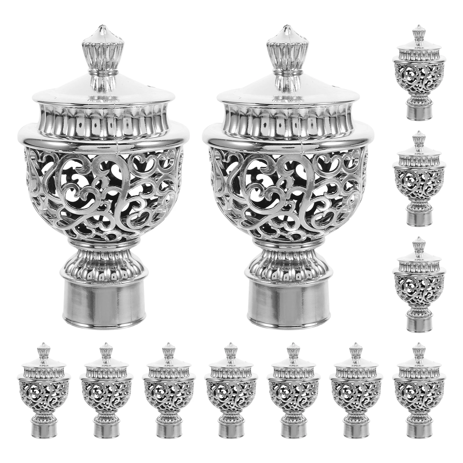 

12Pcs Curtain Rod End Caps Silver Hollow Decorative Finials for Drapery Rods Easy Install Home Window Treatments