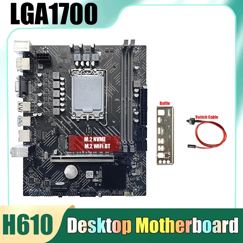 H610 Motherboard+Switch Cable+Baffle LGA1700 DDR4 PCIE 16X Gigabit LAN For G6900 G7400 I3 12100 I5 12500 12Th CPU