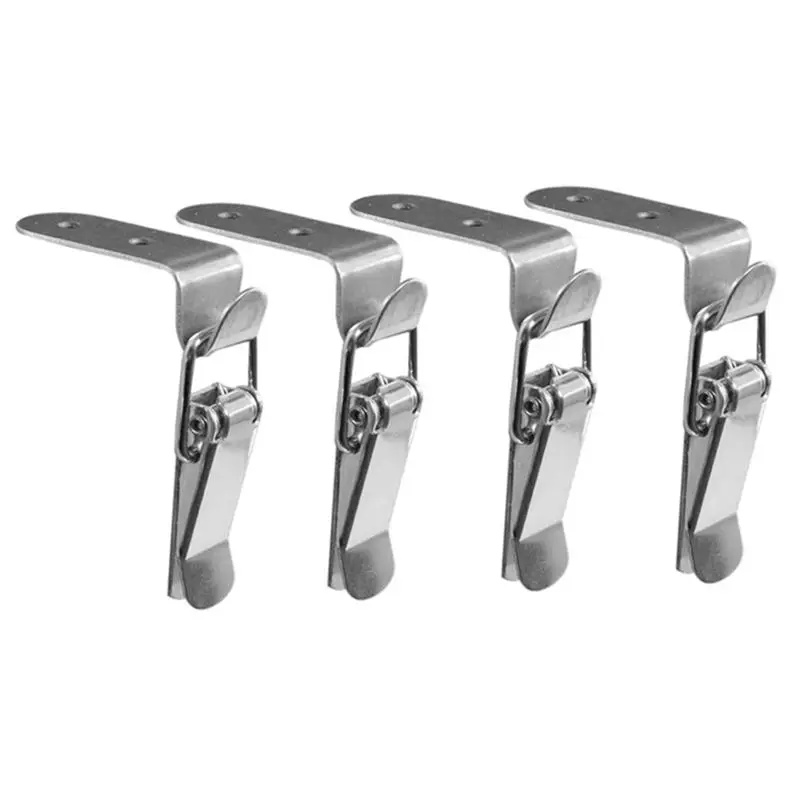HOT 90 Degrees Duck-Mouth Buckle Hook Lock Stainless Steel Spring Loaded Draw Toggle Clamp Silver Hasp Catch A 【SPECIAL OFFER】